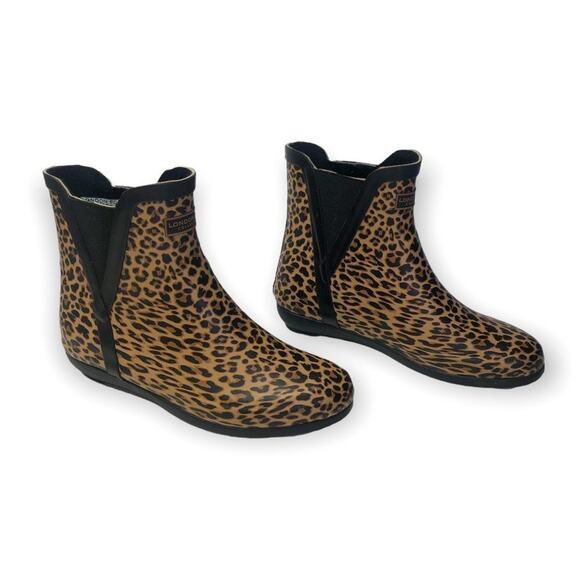 London Fog Women's Piccadilly Rain Boot 6 New Leopard Tan Black Animal Chelsea - Picture 11 of 12